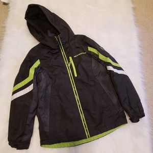 Black Neon Green Fleece Lined Hooded Winter Coat